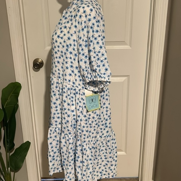 Cece floral v neck blue and white midi dress size XL - Picture 2 of 4